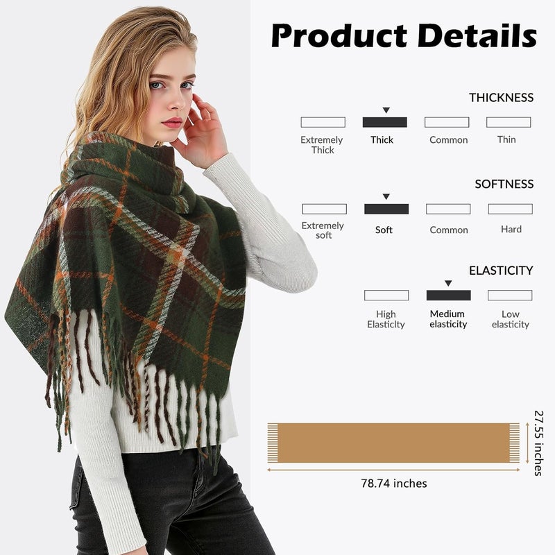 Pleneal Winter Scarf for Women, Scottish Checked Scarf Cashmere Feel Christmas Long Oversized Fashion Scarfs - Image 5